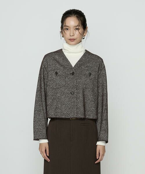 COMME CA PLATINUM / コムサ・プラチナ ノーカラージャケット | ツイード柄リバージャージー ノーカラージャケット | 詳細8