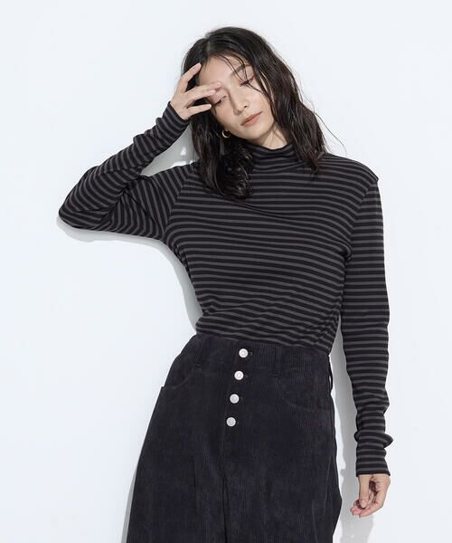 COMME CA PLATINUM / コムサ・プラチナ カットソー | コットンリブボーダー プルオーバー(08:チャコール)