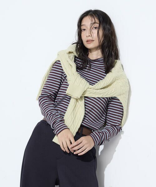 COMME CA PLATINUM / コムサ・プラチナ カットソー | コットンリブボーダー プルオーバー(33:セピア)