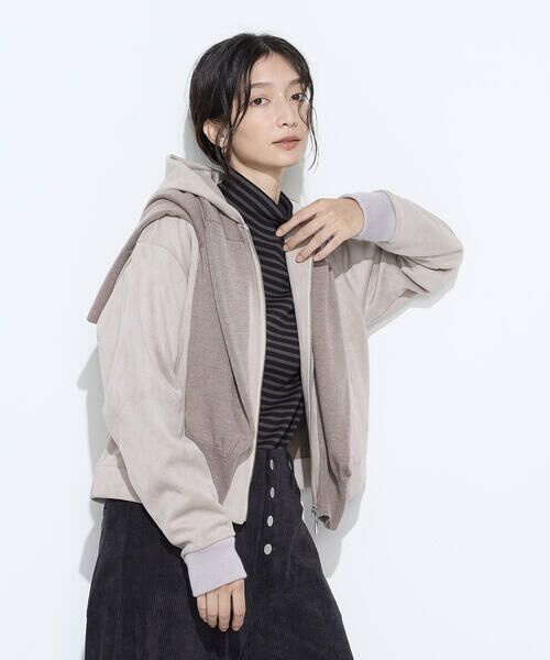 COMME CA PLATINUM / コムサ・プラチナ ブルゾン | ダンボールスエード調 パーカブルゾン(03:グレージュ)