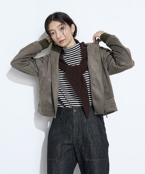 COMME CA PLATINUM / コムサ・プラチナ ブルゾン | ダンボールスエード調 パーカブルゾン(17:カーキブラウン)