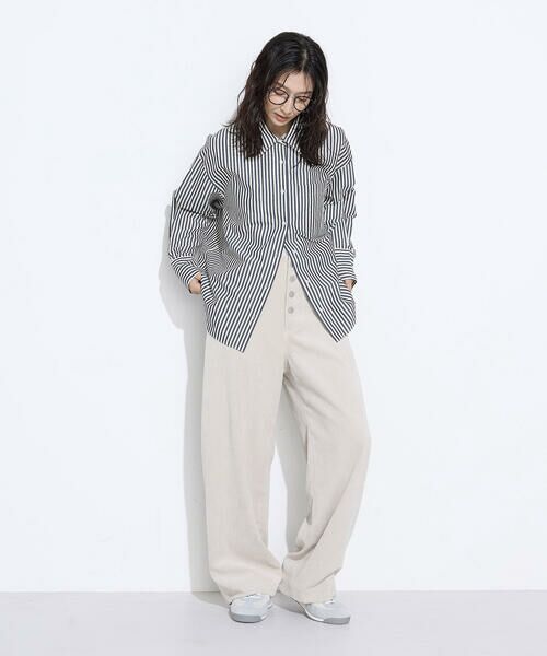 COMME CA PLATINUM / コムサ・プラチナ シャツ・ブラウス | 〔 +サイズ 〕オーガニックキュプラ混 ストライプシャツ | 詳細1