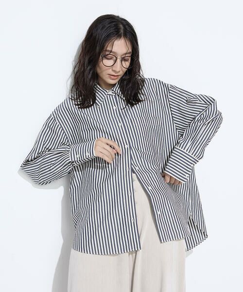 COMME CA PLATINUM / コムサ・プラチナ シャツ・ブラウス | 〔 +サイズ 〕オーガニックキュプラ混 ストライプシャツ | 詳細5