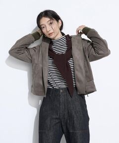 COMME CA PLATINUM / コムサ・プラチナ ブルゾン | 〔 +サイズ 〕ダンボールスエード調 パーカブルゾン