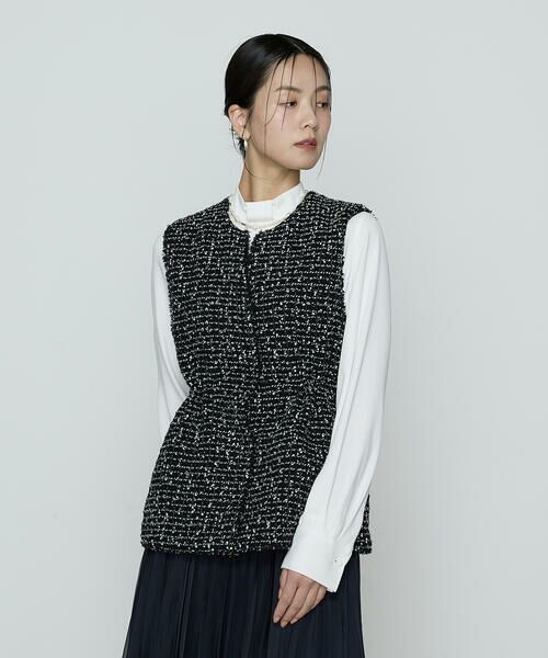 COMME CA PLATINUM / コムサ・プラチナ ベスト | ファンシーツイード キーネックカラージレ | 詳細2