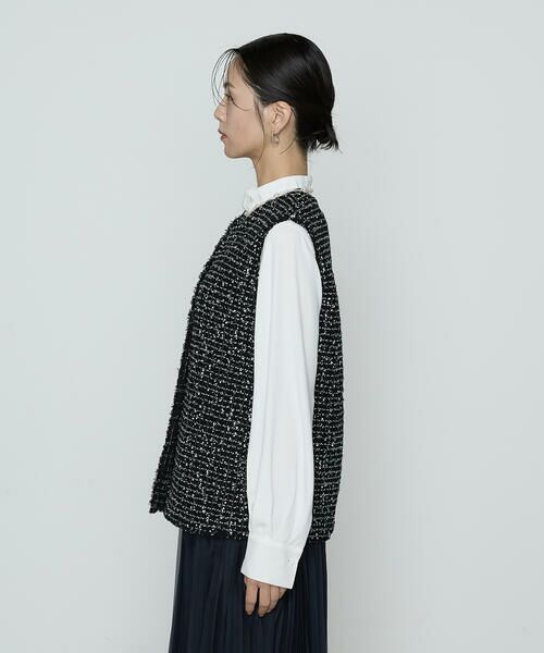 COMME CA PLATINUM / コムサ・プラチナ ベスト | ファンシーツイード キーネックカラージレ | 詳細5