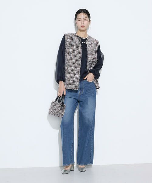 COMME CA PLATINUM / コムサ・プラチナ ベスト | ファンシーツイード キーネックカラージレ | 詳細20