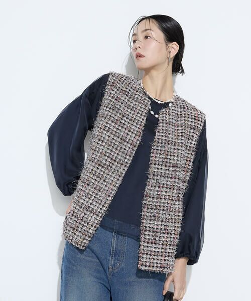 COMME CA PLATINUM / コムサ・プラチナ ベスト | ファンシーツイード キーネックカラージレ | 詳細22