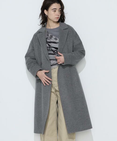 COMME CA PLATINUM / コムサ・プラチナ その他アウター | リサイクルアンゴラウール ロングチェスターコート(08:チャコール)