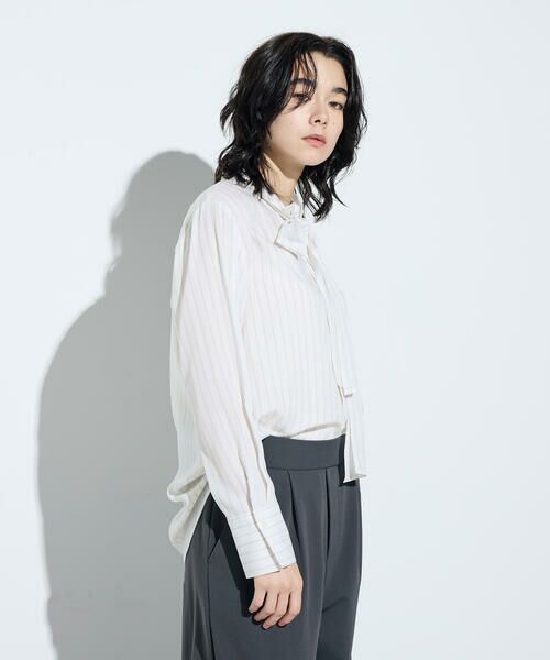 COMME CA PLATINUM / コムサ・プラチナ シャツ・ブラウス | リヨセルストライプ ボウタイブラウス(18:クリーム系)