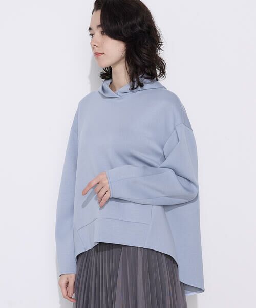 COMME CA PLATINUM / コムサ・プラチナ パーカー | ソフトストレッチダンボールニット フーディー(23:サックス)