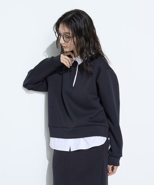 COMME CA PLATINUM / コムサ・プラチナ カットソー | レーヨンミックスダンボール プルオーバー(09:ネイビー)