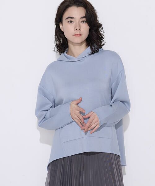 COMME CA PLATINUM / コムサ・プラチナ パーカー | 〔 +サイズ 〕ソフトストレッチダンボールニット フーディー（23:サックス）