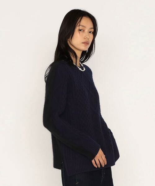 COMME CA PLATINUM / コムサ・プラチナ ニット・セーター | アラン×ラクーンシルクコンビ プルオーバー(09:ネイビー)