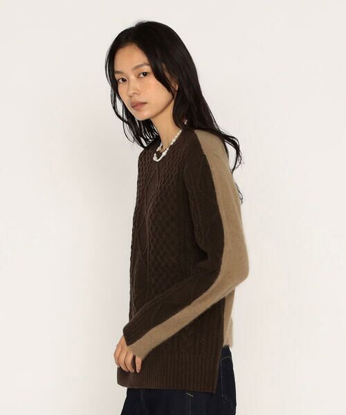 COMME CA PLATINUM / コムサ・プラチナ ニット・セーター | アラン×ラクーンシルクコンビ プルオーバー(14:ブラウン)