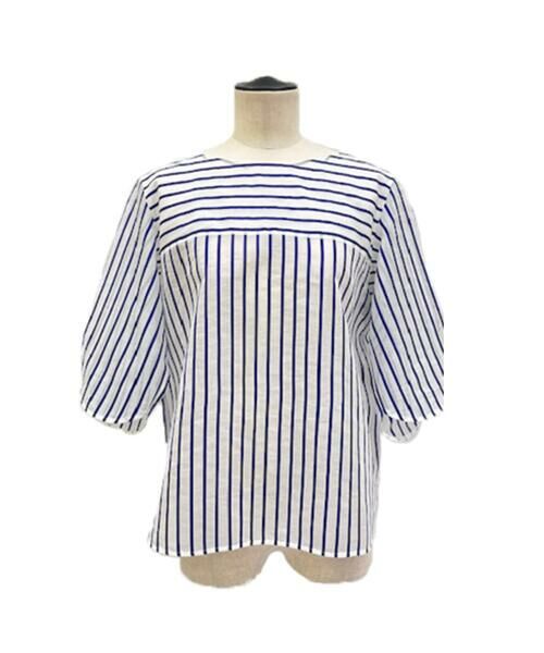 COMME CA PLATINUM / コムサ・プラチナ シャツ・ブラウス | キュプラリネン コットンシルクストライププルオーバー（22:ホワイト×ブルー）