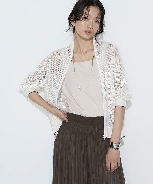 COMME CA PLATINUM / コムサ・プラチナ カーディガン・ボレロ | リネンメッシュ ジップアップカーディガン（02:オフホワイト）