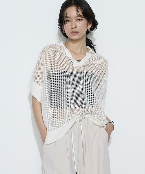 COMME CA PLATINUM / コムサ・プラチナ ニット・セーター | リネンメッシュ スキッパープルオーバー（02:オフホワイト）