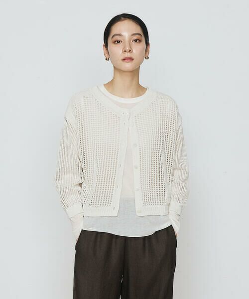 COMME CA PLATINUM / コムサ・プラチナ カーディガン・ボレロ | 和紙×peフリーゼヤーン スクエアメッシュ2WAYカーディガン（02:オフホワイト）