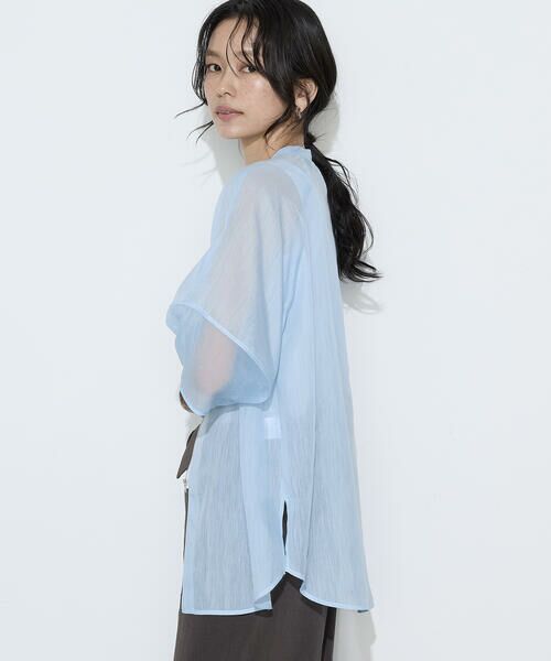 COMME CA PLATINUM / コムサ・プラチナ シャツ・ブラウス | リネンポリエステルオーガンジー ラグランスリーブシャツ羽織り（23:サックス）