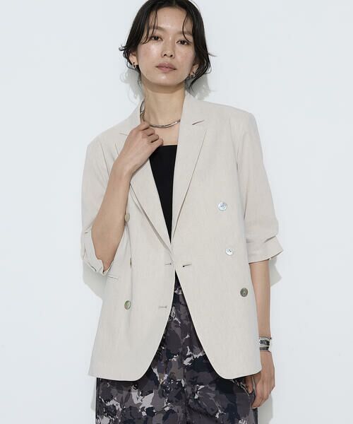 COMME CA PLATINUM / コムサ・プラチナ テーラードジャケット | リネン／トリアセテートストレッチ ダブルブレストジャケット（15:亜麻）