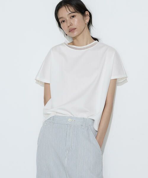 COMME CA PLATINUM / コムサ・プラチナ Tシャツ | ダブルフェイス ニット付きTシャツ（01:シロ）