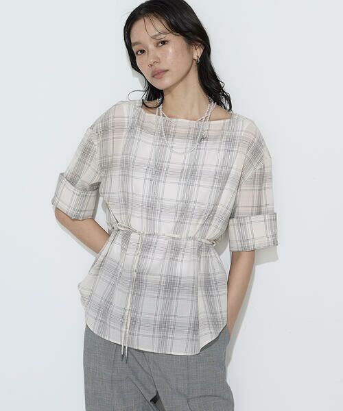 COMME CA PLATINUM / コムサ・プラチナ シャツ・ブラウス | モノトーンシアーチェック ブラウス(02:オフ)