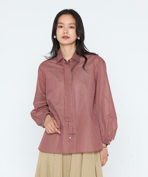 COMME CA PLATINUM / コムサ・プラチナ シャツ・ブラウス | シアーストライプ ボウタイシャツ（12:ブリックレッド）