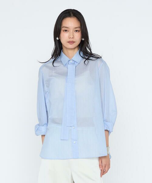COMME CA PLATINUM / コムサ・プラチナ シャツ・ブラウス | シアーストライプ ボウタイシャツ（23:ライトブルー）