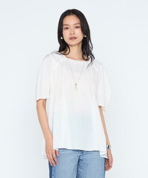 COMME CA PLATINUM / コムサ・プラチナ シャツ・ブラウス | シルキーポプリン ペプラムブラウス（02:オフホワイト）