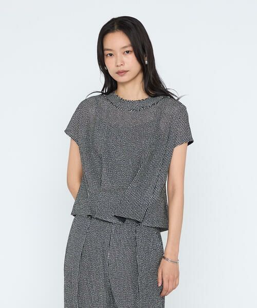 COMME CA PLATINUM / コムサ・プラチナ シャツ・ブラウス | カラミツイード タックブラウ（05:オフ×ブラック）