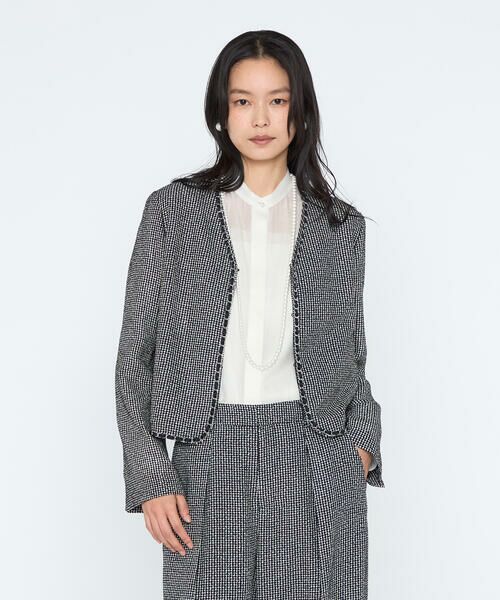 COMME CA PLATINUM / コムサ・プラチナ ノーカラージャケット | カラミツイード ノーカラージャケット（05:オフ×ブラック）