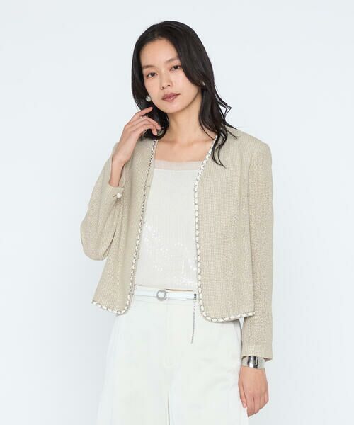 COMME CA PLATINUM / コムサ・プラチナ ノーカラージャケット | カラミツイード ノーカラージャケット（15:ベージュ×ホワイト）