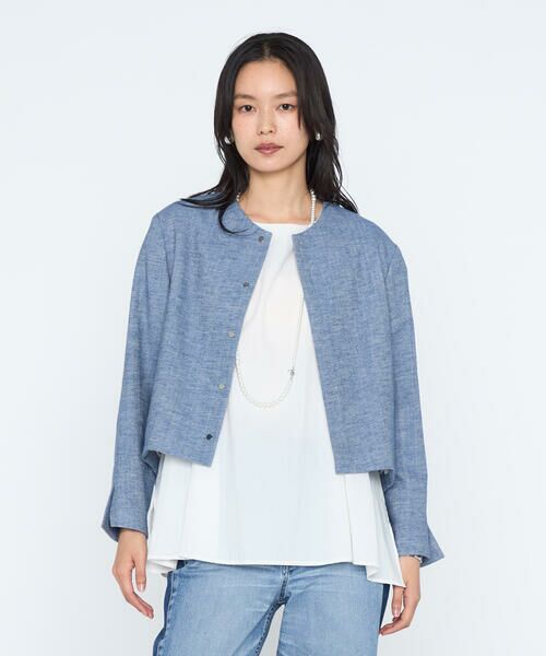COMME CA PLATINUM / コムサ・プラチナ ブルゾン | デニム調シャンブレーツイル  ブルゾン（23:デニムブルー）