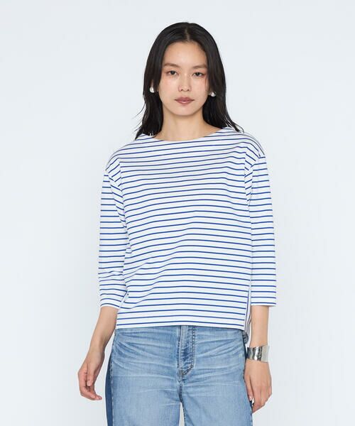 COMME CA PLATINUM / コムサ・プラチナ カットソー | スーピマコットンポンチ プルオーバー（22:ホワイト×ブルーボーダー）