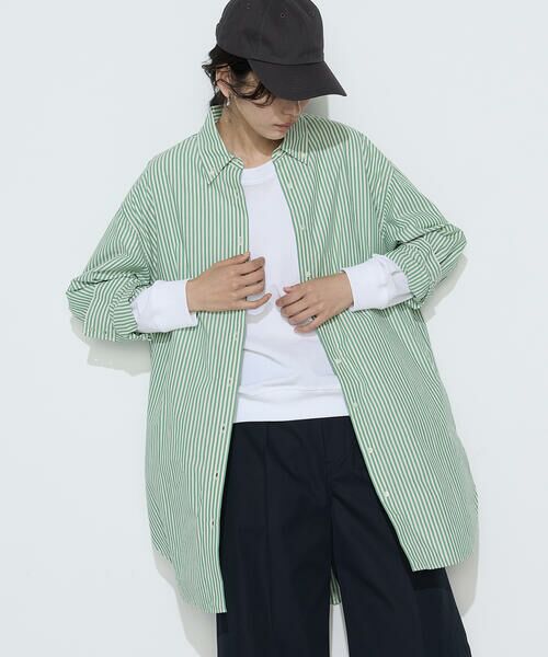 COMME CA PLATINUM / コムサ・プラチナ シャツ・ブラウス | タイプライター ストライプシャツ（21:グリーン）