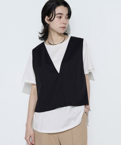 COMME CA PLATINUM / コムサ・プラチナ Tシャツ | スーピマコットンポンチセットTシャツ（05:ブラック）