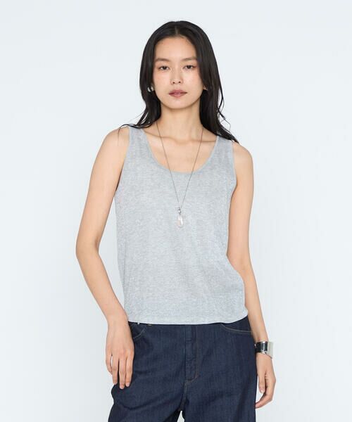 COMME CA PLATINUM / コムサ・プラチナ タンクトップ | メタリックテレコ タンクトップ（27:シルバー）