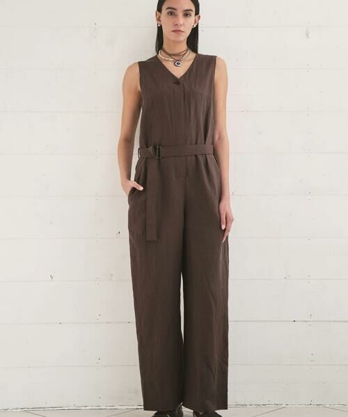 COMME CA PLATINUM / コムサ・プラチナ サロペット・オールインワン | 高密度リネンストレッチ ジャンプスーツ（14:ブラウン）