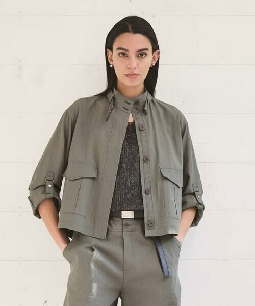 COMME CA PLATINUM / コムサ・プラチナ ブルゾン | 高密度リネンストレッチ フィールドジャケット（20:カーキ）