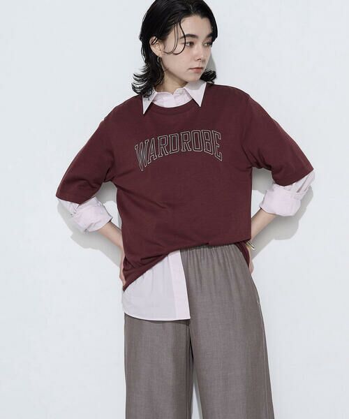 COMME CA PLATINUM / コムサ・プラチナ Tシャツ | ヴィンテージプレーティング天竺 ロゴプリントTシャツ（12:ボルドー）