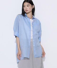 ラミーシャンブレー リネン五分袖シャツ