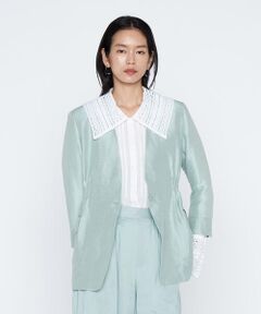 COMME CA PLATINUM / コムサ・プラチナ ノーカラージャケット | 《セットアップ対応》リネン×シルクツイル ノーカラー タックジャケット