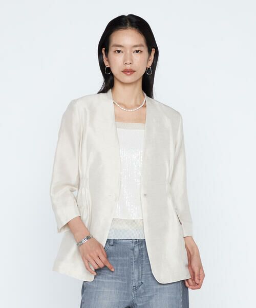 COMME CA PLATINUM / コムサ・プラチナ ノーカラージャケット | 《セットアップ対応》リネン×シルクツイル ノーカラー タックジャケット | 詳細4