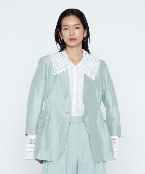 COMME CA PLATINUM / コムサ・プラチナ ノーカラージャケット | 《セットアップ対応》リネン×シルクツイル ノーカラー タックジャケット | 詳細9