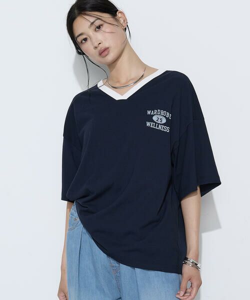 COMME CA PLATINUM / コムサ・プラチナ Tシャツ | ヴィンテージレアルツイストライト プリントTシャツ（09:ネイビー）