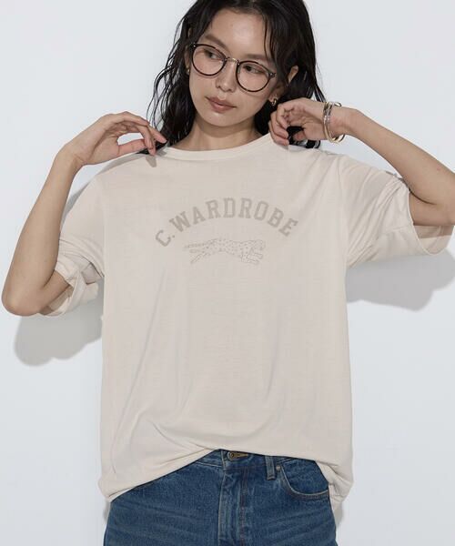 COMME CA PLATINUM / コムサ・プラチナ Tシャツ | フィブリル天竺 ジャガープリントTシャツ(07:アイボリー)