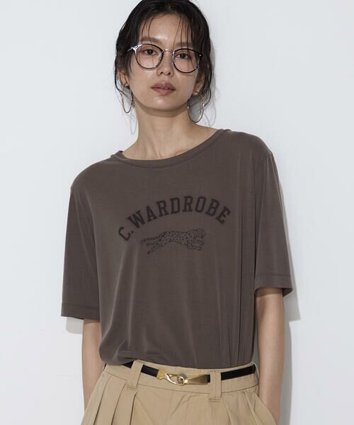COMME CA PLATINUM / コムサ・プラチナ Tシャツ | 〔 +サイズ 〕 フィブリル天竺 ジャガープリントTシャツ（14:ブラウン）