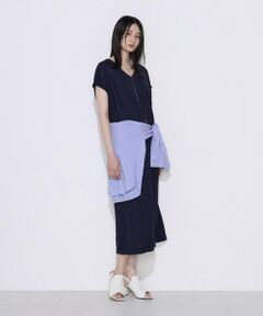COMME CA PLATINUM / コムサ・プラチナ ロング・マキシ丈ワンピース | 〔 +サイズ 〕 ナチュラルスムースライト Vネックワンピース