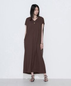 COMME CA PLATINUM / コムサ・プラチナ ロング・マキシ丈ワンピース | 〔 +サイズ 〕 ナチュラルスムースライト Vネックワンピース